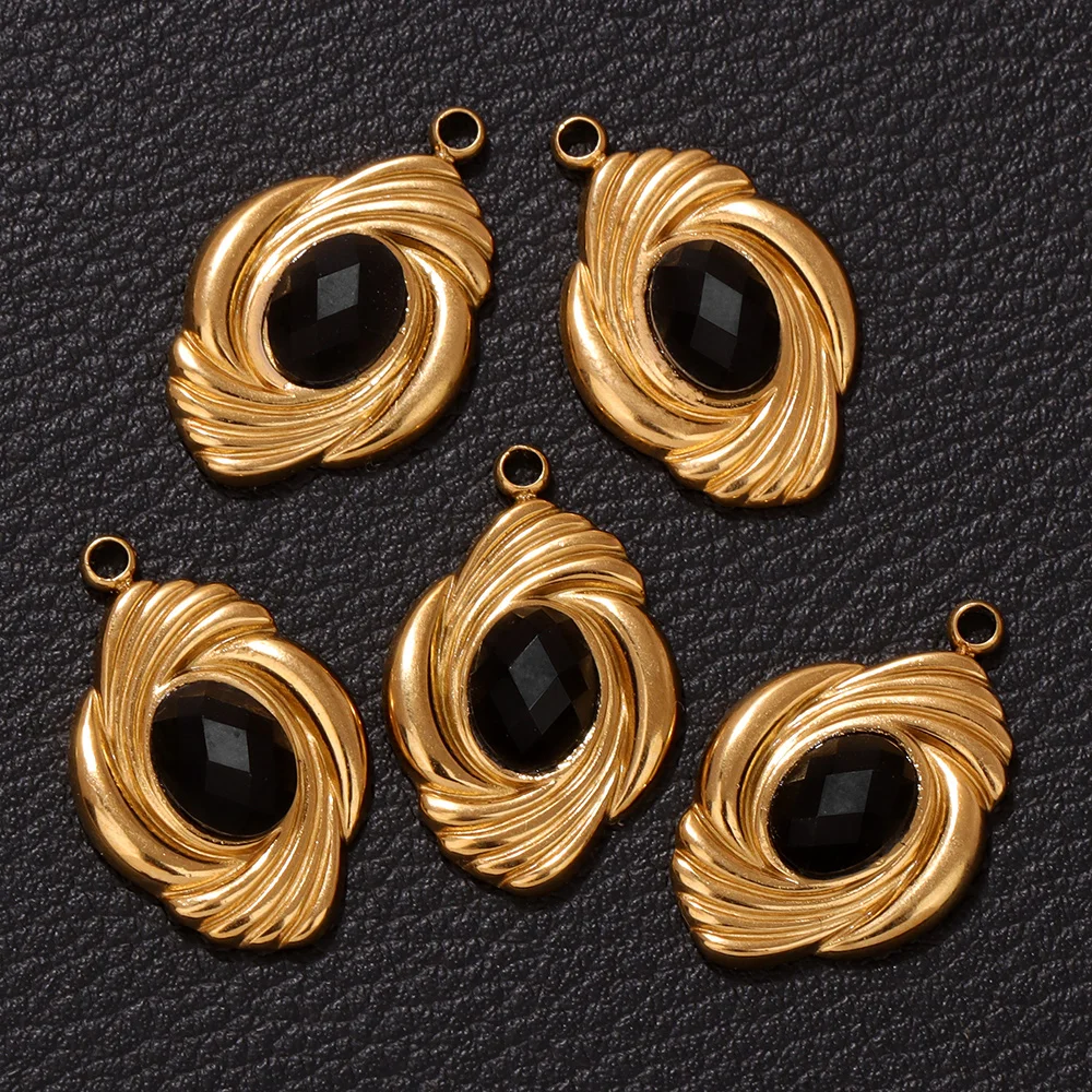 

5PCS Vintage Natural Stone Charms Agate Malachite Amazonite Gold Color Metal Pendant For Jewelry Making Necklace Earrings DIY