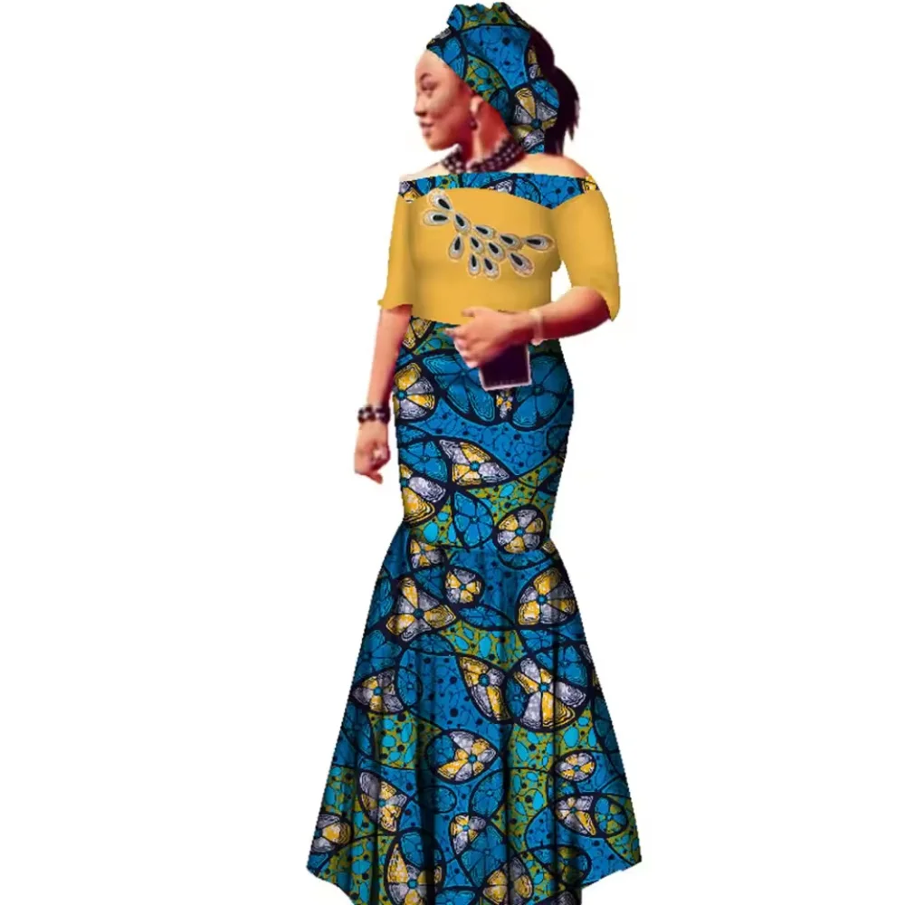 Elegant African Maxi Dress Retro Evening Party Sexy African Print Dress Fashion Spring Slim Fit Off Shoulder Slit Robes Femme