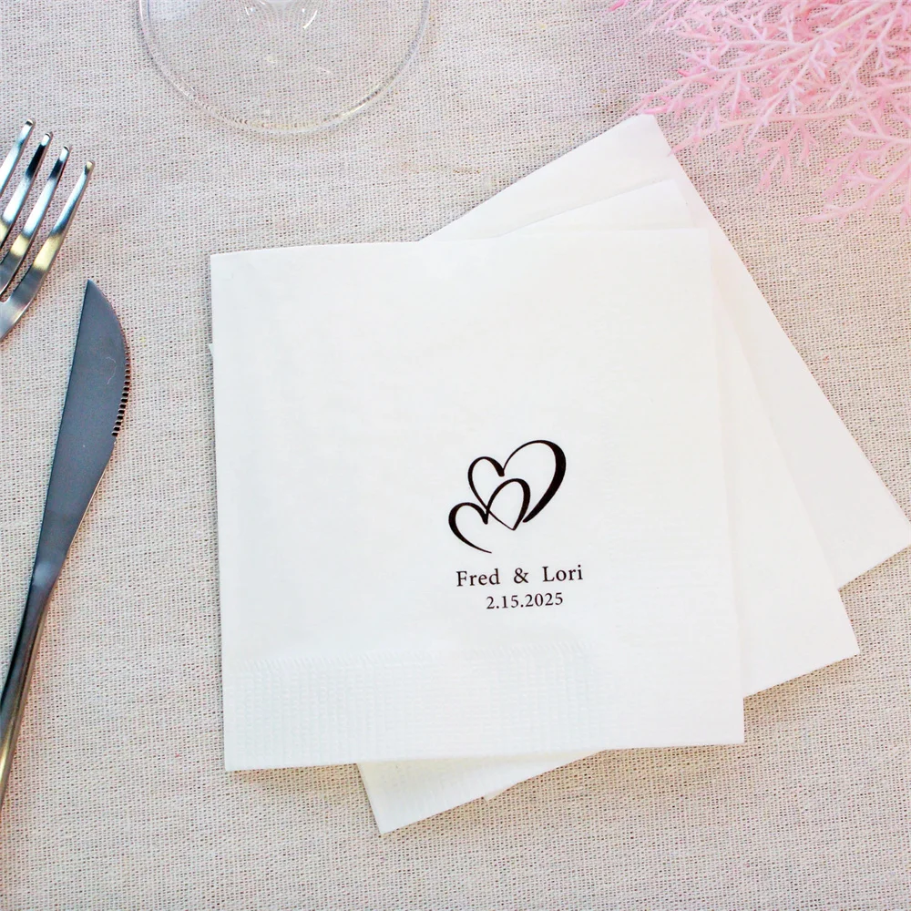 Bulk Personalized Paper Napkins,Custom Wedding Anniversary Engagement Printed Design Napkins,Cocktail Napkins,Minimalist Wedding