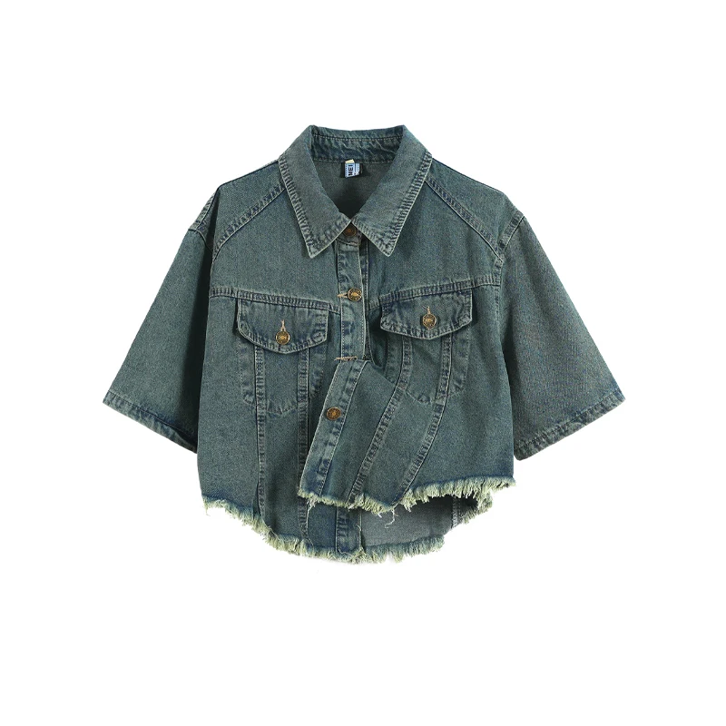 

Short Sleeve Denim Jacket Women Summer New Korean High Street Casual Loose Short Retro Tops Popular Versatile Blue Lapel Coat