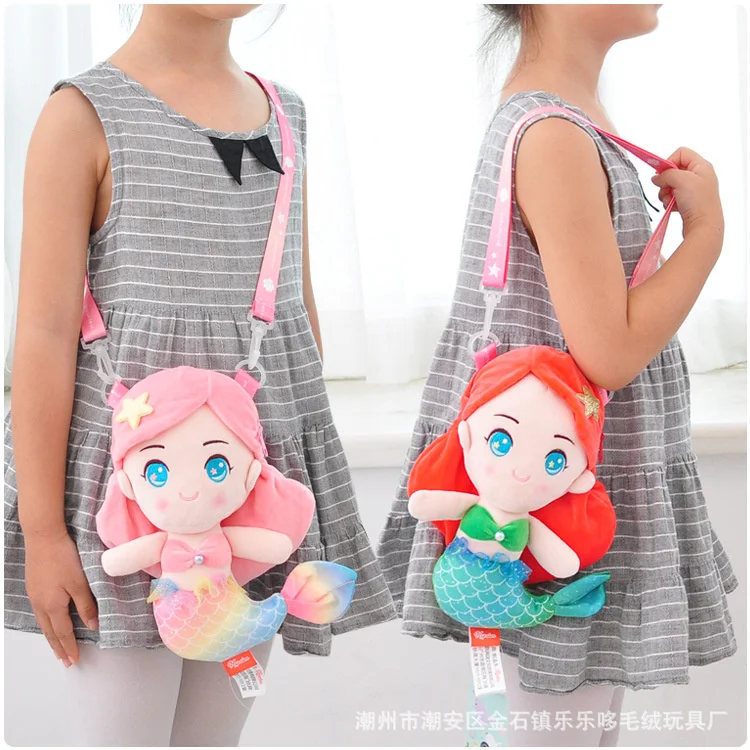 Cartoon Mermaid Fish Princess Little Bag Animal Plush Doll Cute Cute Shoulder Bag Cross Body Small Change Children\'s Gift