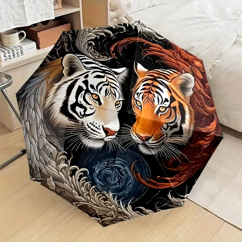1PC Tiger Yin-Yang Pattern Decorative Umbrella Print 8 Iron Ribs Folding Umbrella Auto-Open Fashion Sunshade