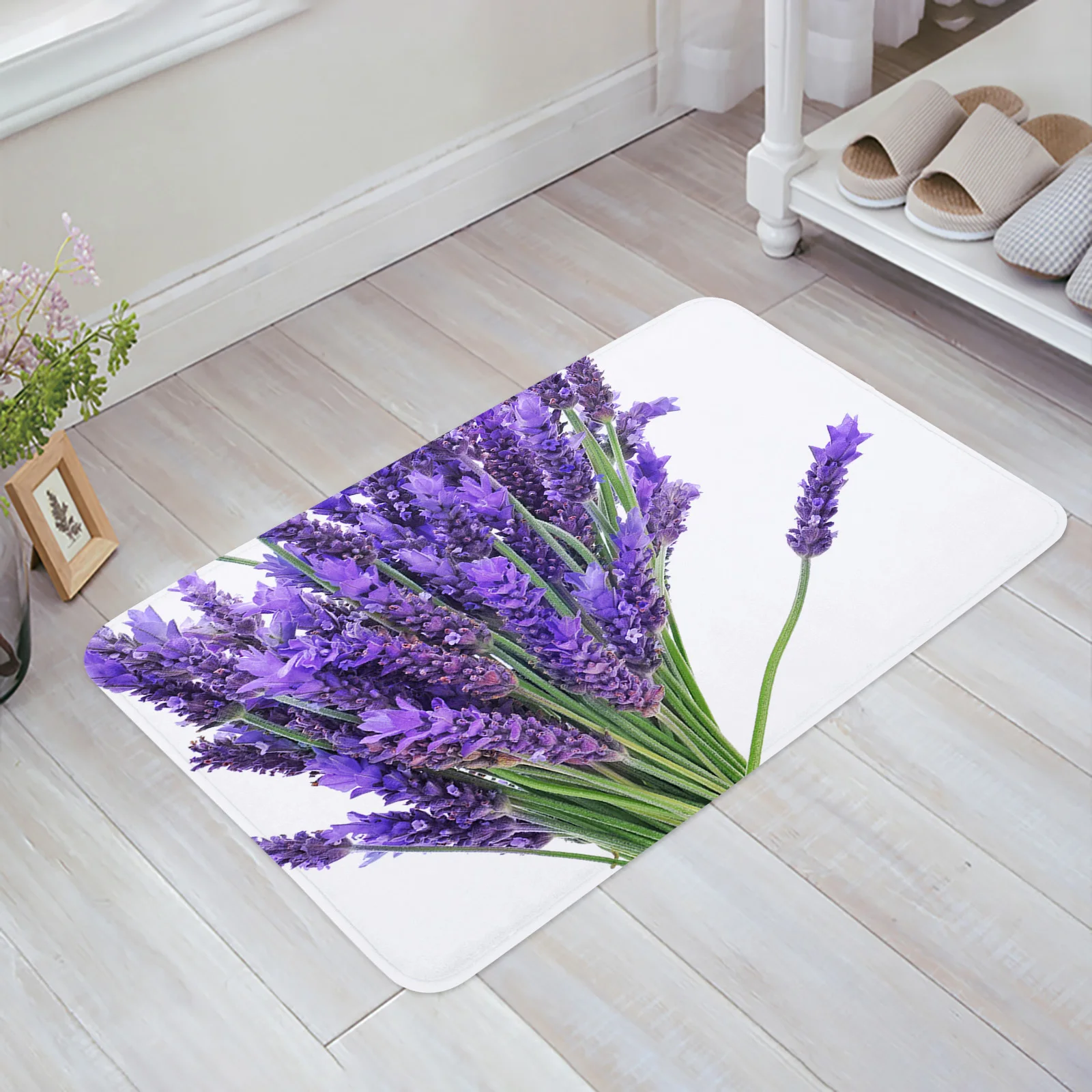 

Lavender Flower Plant White Floor Mat Entrance Door Mat Living Room Kitchen Rug Non-Slip Carpet Bathroom Doormat Home Decor