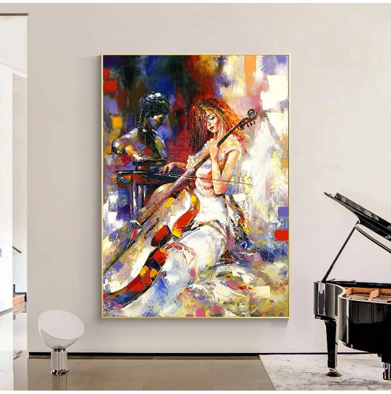Vintage Music Oil Jazz Saxophone Violin Guitar Piano Posters and Prints Canvas Printing Wall Art Picture for Living Room Decor