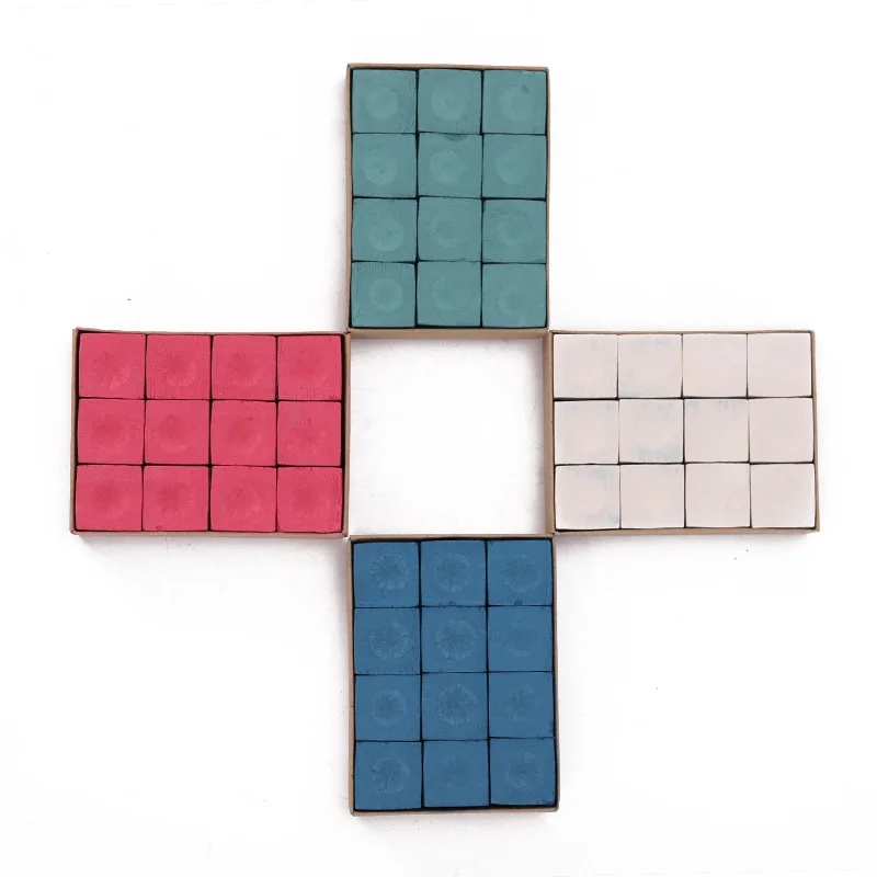 A-Grade Blue Billiard Chalk 12Pcs/Box-Dry & Oily Formula with 4 Colors Choice Professional Pool Cue Smooth Coating