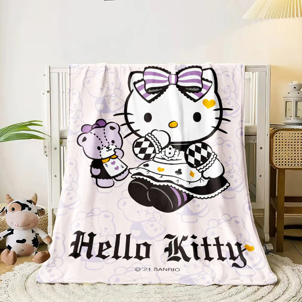 MINISO&Sanrio Hellokitty Cartoon Printed Flannel Throw Camping Blankets for Children Sofa Throw Thin Blanket Modern Fashion Gift