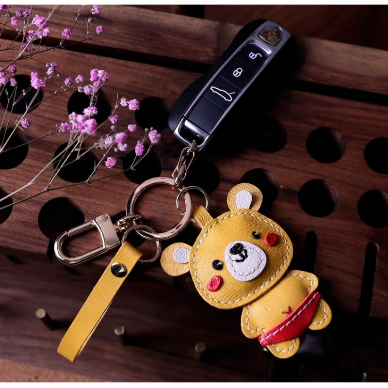 

Little Bear Pendant, Phone Pendant Bag, Pure Handmade Genuine Leather Keychain,French Sheepskin Bag Pendant.
