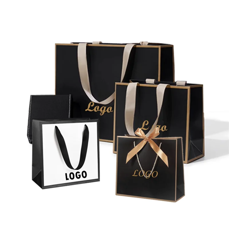 50PCS Custom Logo Printed Paper Shopping Bag With Handle Small Business Jewelry for Clothing Gift Bag Packaging Sacola De Papel