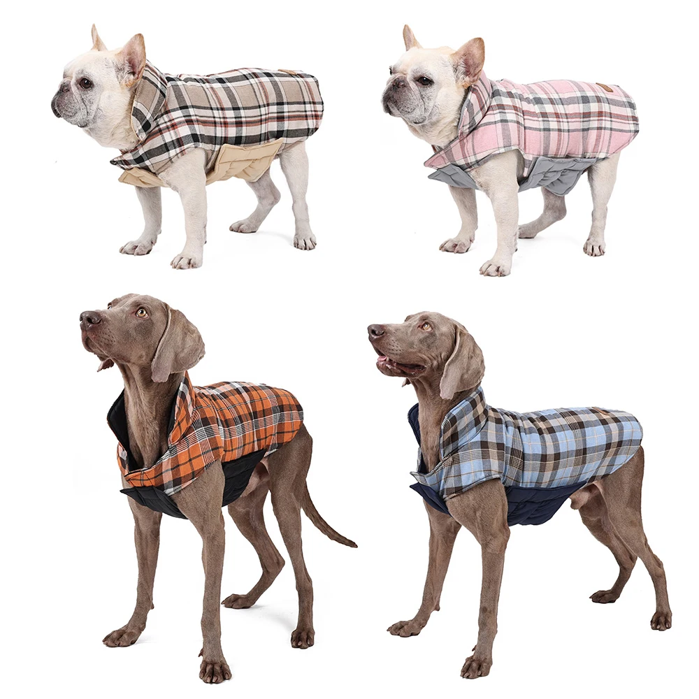 Dog Warmer Clothes Waterproof Dog Jacket Classic Plaid  Soft Padded Warm Pet Coat For Medium Large Dogs French Bulldog Coat