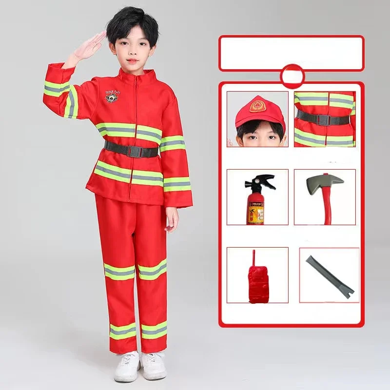 Cosplay Anime Firefighter Child Costumes Firefighter Toys Tools with Walkie-talkie Compass Whistle Axe Kit Pretend Play Toy