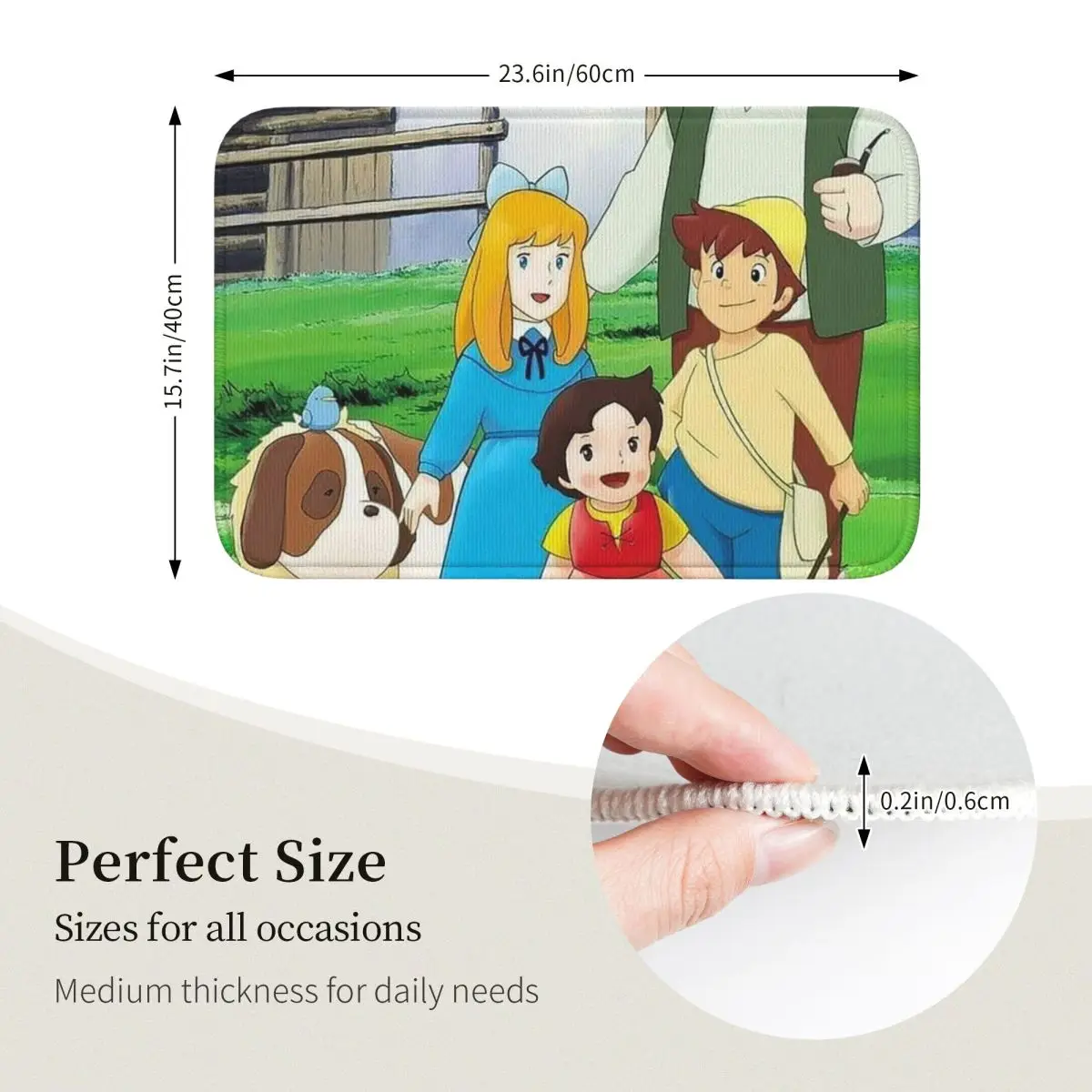 Heidi Peter And Grandpa Family Alps Mountain Anime Kitchen Entrance Home Floor Mat Non-slip Carpet Rug for Bathroom Footpad Mats