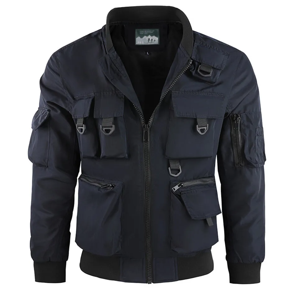 

Pilot Jacket Men's Baseball Jacket Multi Pocket Jackets Spring and Autumn Cargo Coat Oversize