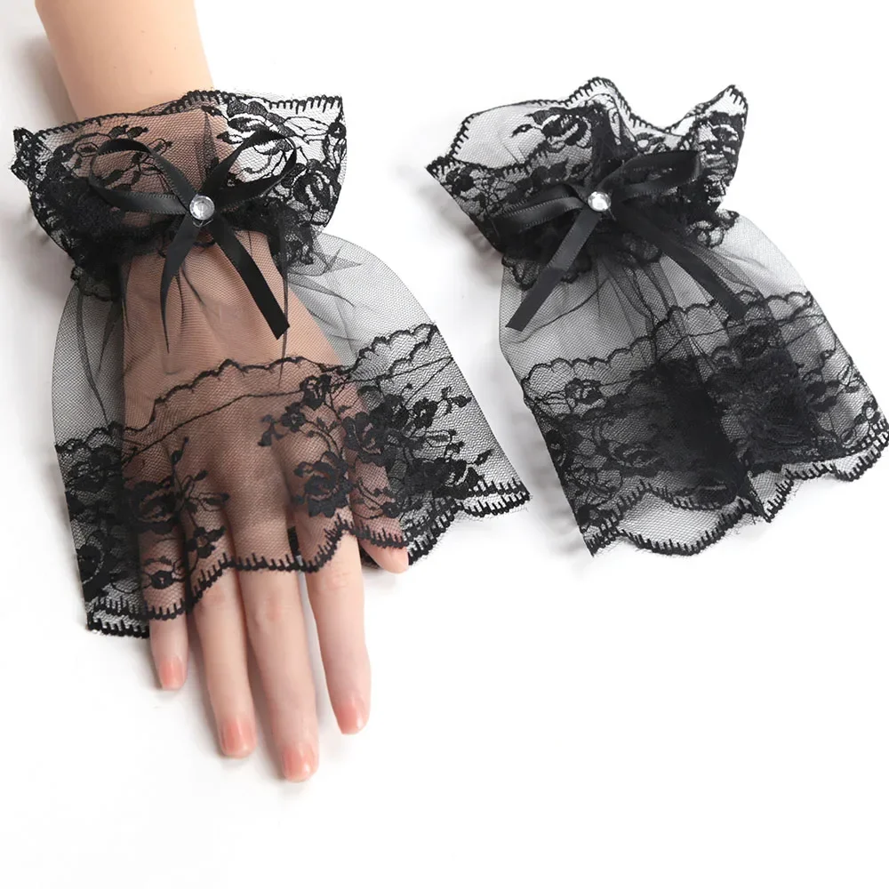 

1pair Black White Detachable Cuffs Lace Mesh Fake Flared Sleeves Women Flare Sleeve Ruffles Wristband Decorative Accessories