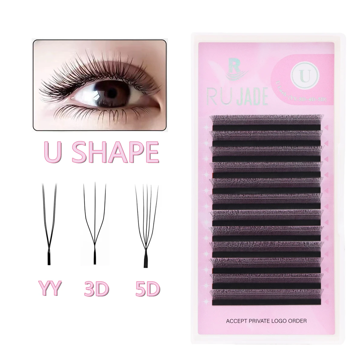 

RUJADE New U Shape UYY/3D/5D Lashes Faux Mink Premade Fans Volume Eyelashes Natural Soft Brazilian YY Cilios Lashes Extension