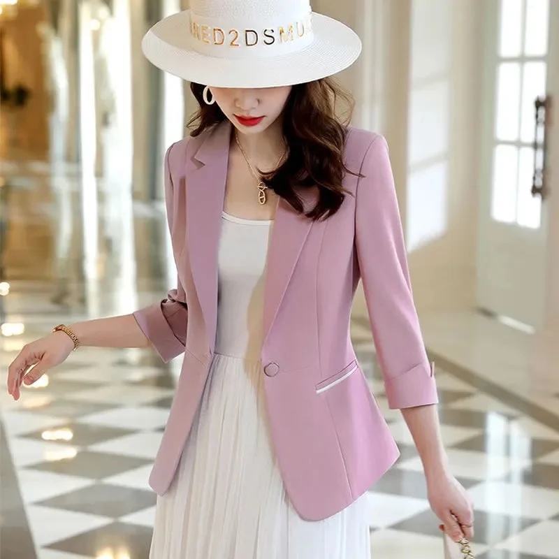 

Blazer Women New Fashionable Elegant All-match Simple Classic Design Casual Office Lady Single Button Temperament Thin Coat
