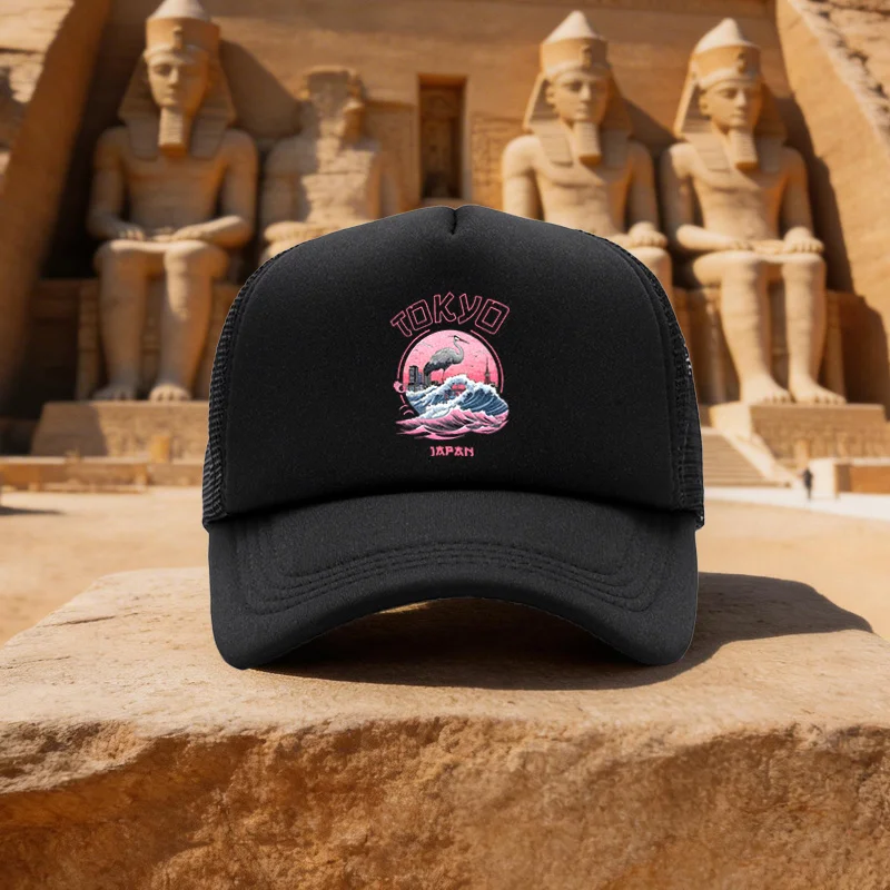Gorra de béisbol unisex con estampado de ondas de grullas de Tokio, gorra de malla con visera para correr, caminar, acampar, varios colores disponibles, regalo ideal para P