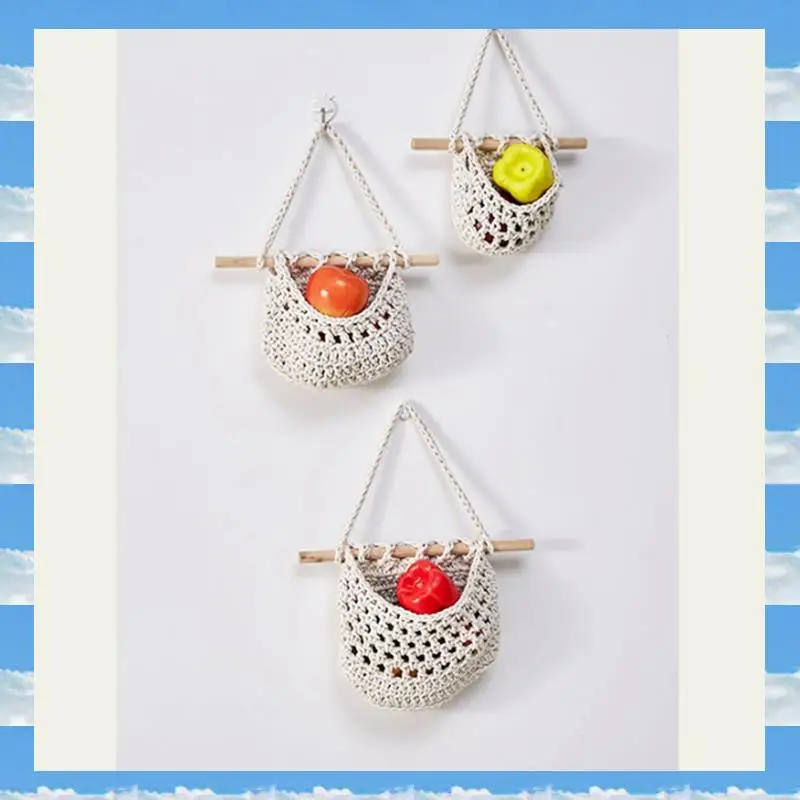 

A11I Wall Fruit Basket Braided Hanging Baskets For Kitchen Fruit And Vegetable Basket 3 Tier Storage Hanging Woven Pocket Durabl