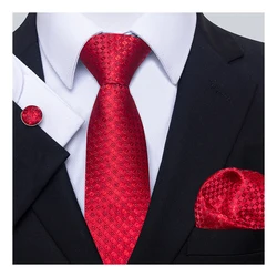 Cao Cấp 7.5 Cm Vạt Lụa Hanky Khuy Măng Sét Bộ Cà Vạt Nam Đỏ Chắc Chắn Chính Thức Quần Áo In Hình Ngày Của Cha