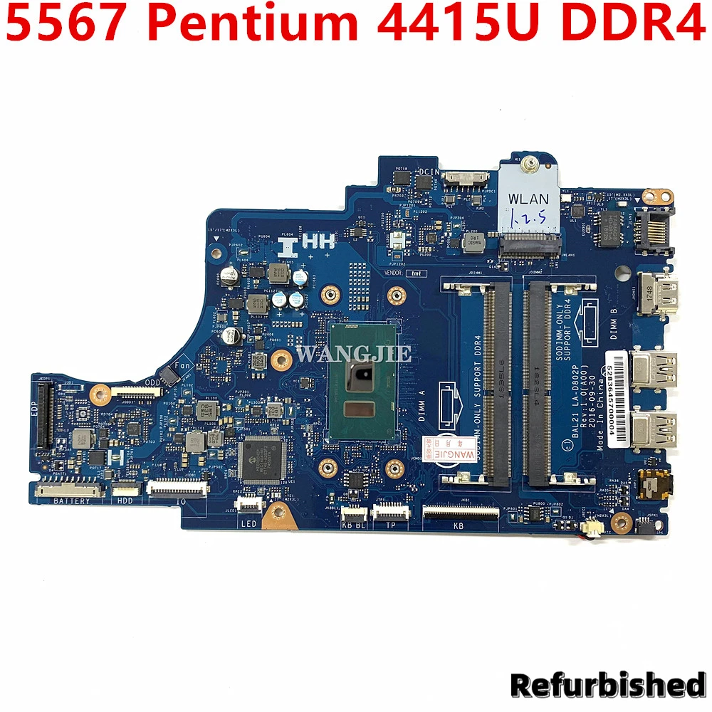 

Refurbished CN-0KY6H5 0KY6H5 KY6H5 Laptop Motherboard For DELL Inspiron 5567 Pentium 4415U Notebook Mainboard LA-D802P SR348