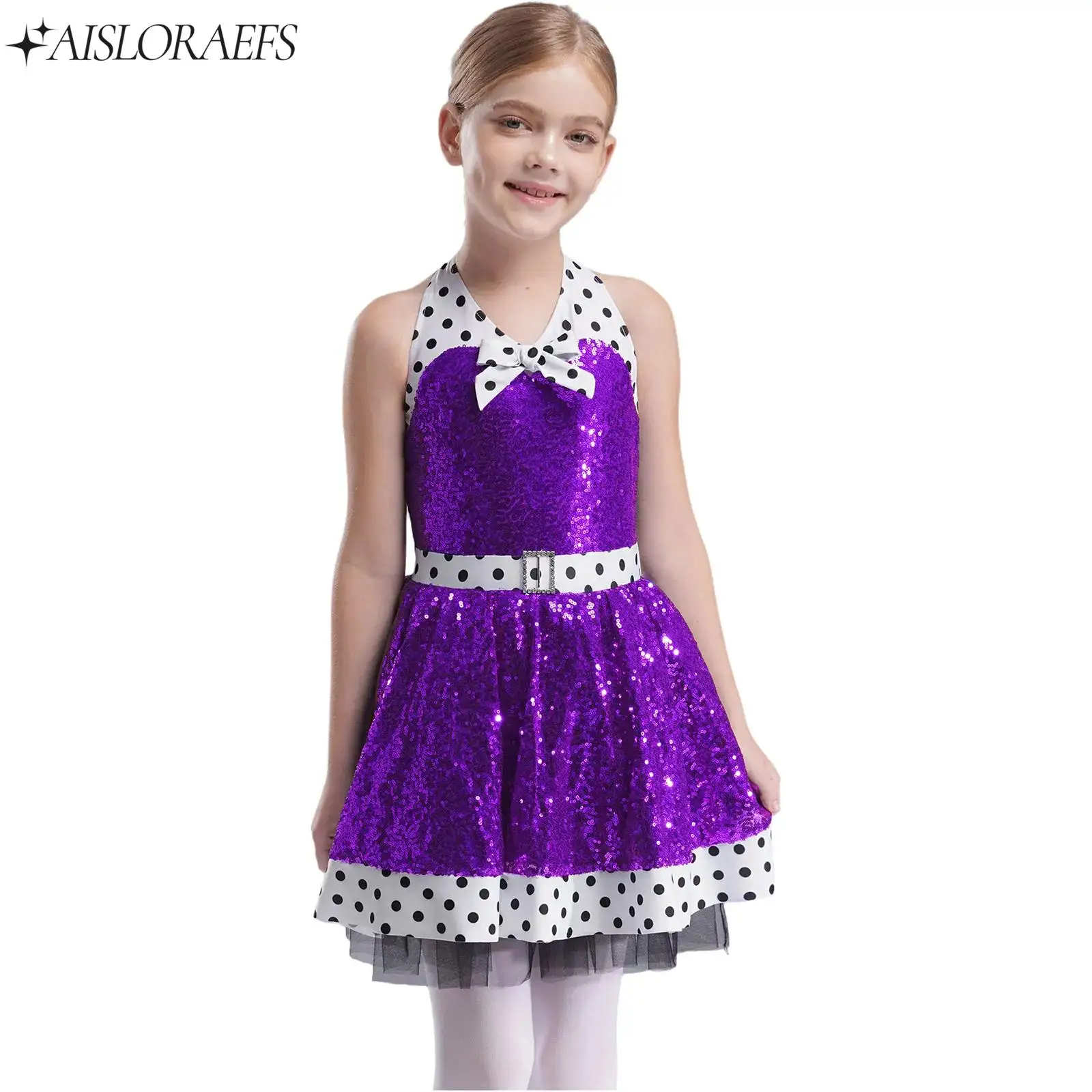 

Children Girls Sequins Ballet Lyrical Modern Dance Dresses Backless Stage Performance Costume Party Dress Ballroom Dancewear
