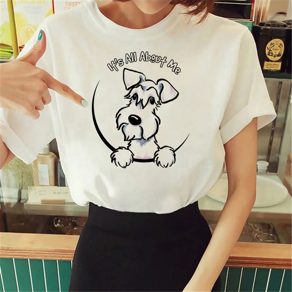 Schnauzer-女性向けデザイナーTシャツ,女性向け原宿服