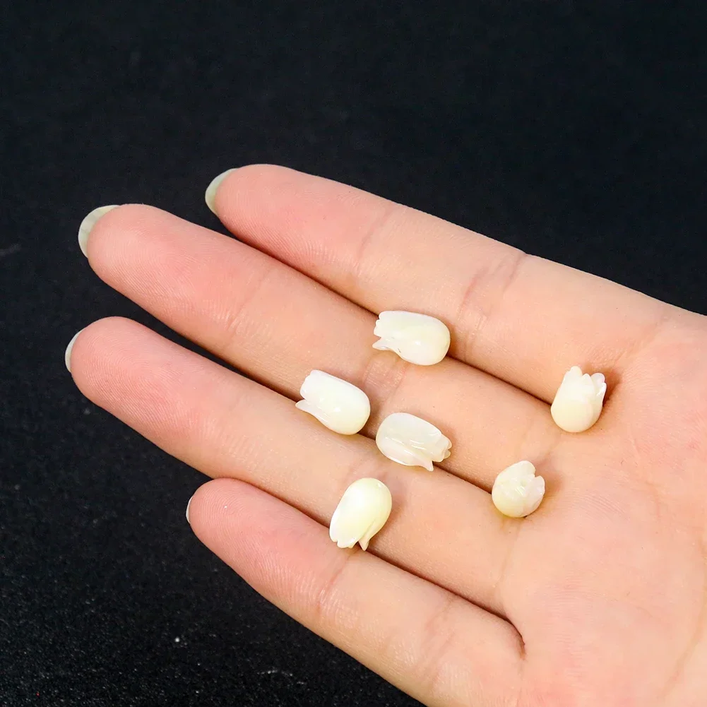 2PCS Natural Shell Beads Carved Tulip Rose Flower White Mother of Pearl Charms DIY Jewelry Making Accessory Necklace Earrings