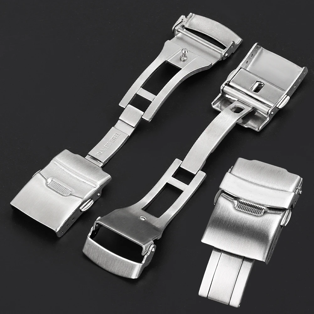 Solid Watch Buckle Stainless Steel Folding Clasp 18mm 20mm 22mm 24mm Double Press Button for Seiko Watchband Buckles Accessories