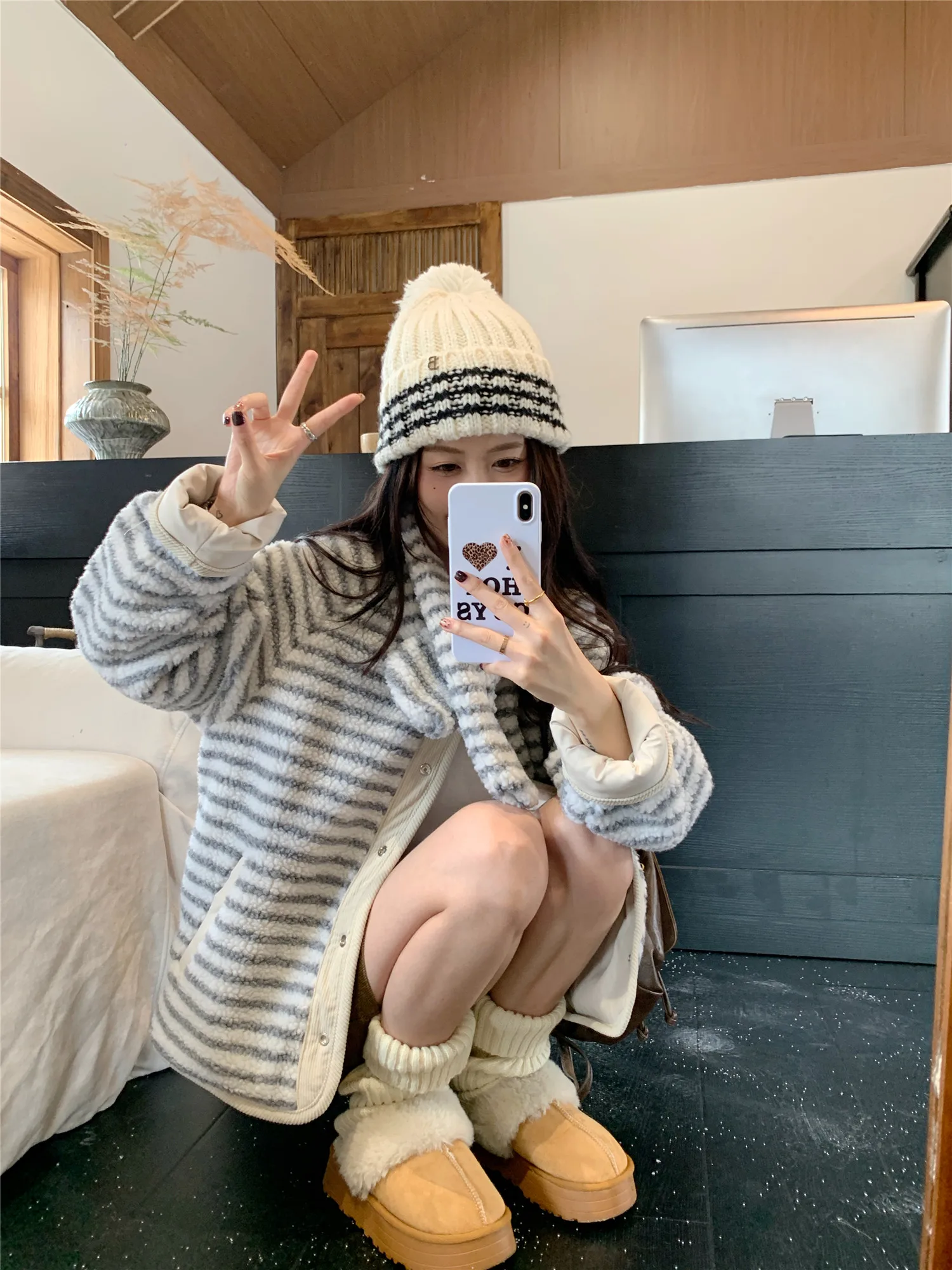 Korean Sweet Two Side Wear Padded Jacket Women Fleece Lined Thick Warm Parkas Woman Lazy Style Stripe Scarf Winter Jackets