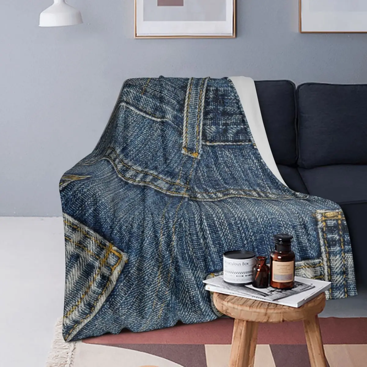 

Behind Pants I Love Bluejeans Denim Blanket Soft Warm Flannel Throw Blanket Plush for Bed Living room Picnic Travel Home Sofa