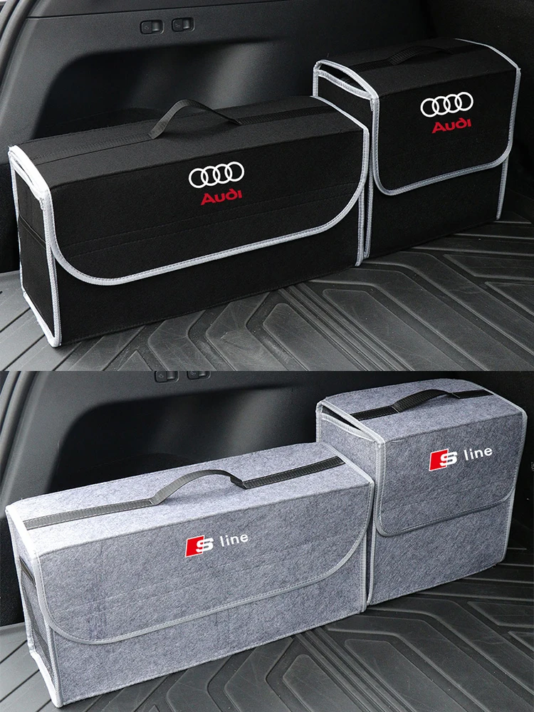 Boîte de rangement de coffre de voiture de grande capacité, sac de rangement d'outils multi-usage de badges automobiles, accessoires de rangement pliants pour AUDI SLINE
