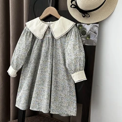 Girls' Dress 2023  New Fashion Children's Fragmented Flowers Long Sleeve Skirt Little Girls' Big Polo Neck dress