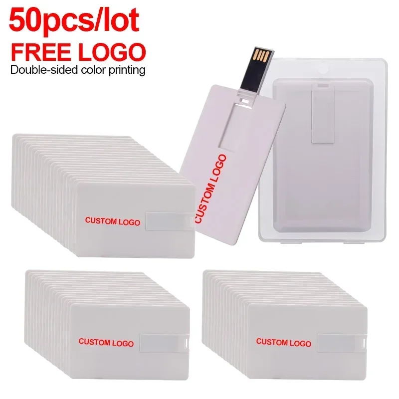 50pcs/lot Logo Customized Credit Card 16GB 32GB 64GB USB Flash Drive USB 2.0 Pendrive 4GB 8GB Memory Stick Pen Drive for Gifts