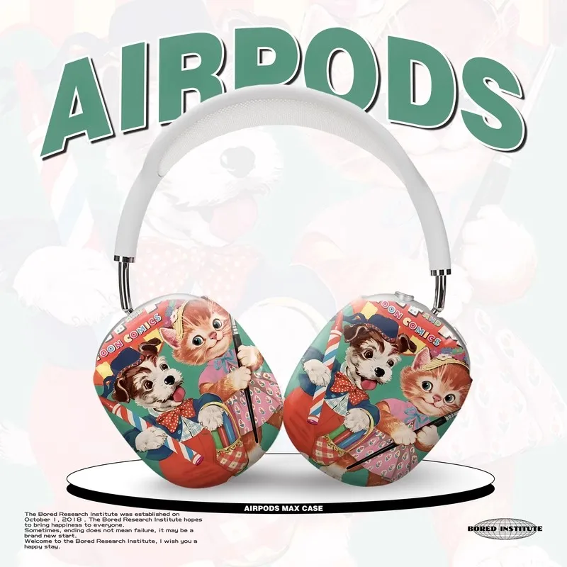 

Cat and Dog Art Poster AirPodsMax1/2 Headphone Case Original Design Custom Cartoon Protective Case for Y2K Accessories Gift