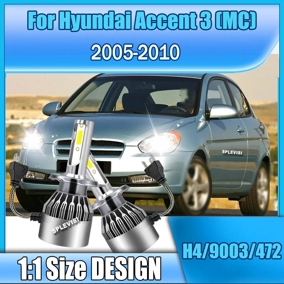 2 Bombillas LED H4 de 45W para Auto, Sistema de Enfriamiento, 12v, Luces para Hyundai Accent 3 (MC) 2005 2006 2007 2008 2009 2010
