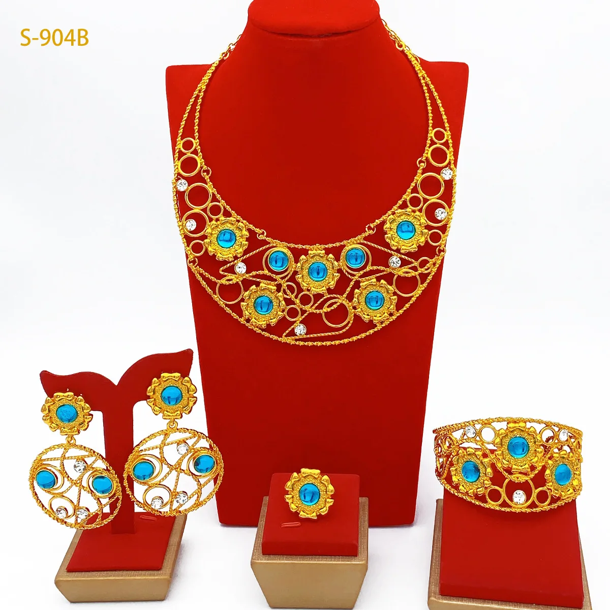 

Модное Дубайское 24-каратное позолоченное ожерелье на заказ, серьги, кольца, браслет, комплект ювелирных изделий для свадебной вечеринки, аксессуары DD10844