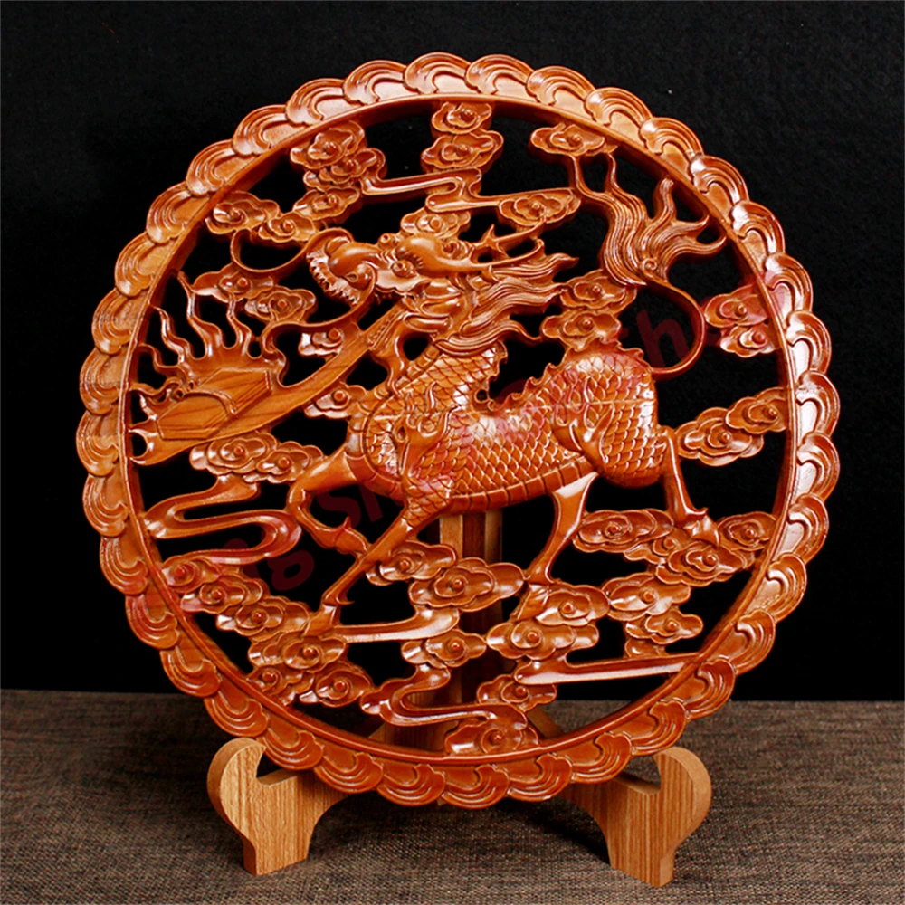 

Peach wood, Kirin pendants, solid wood carved decorations, Chinese knot pendants, circular living room porch home decoration