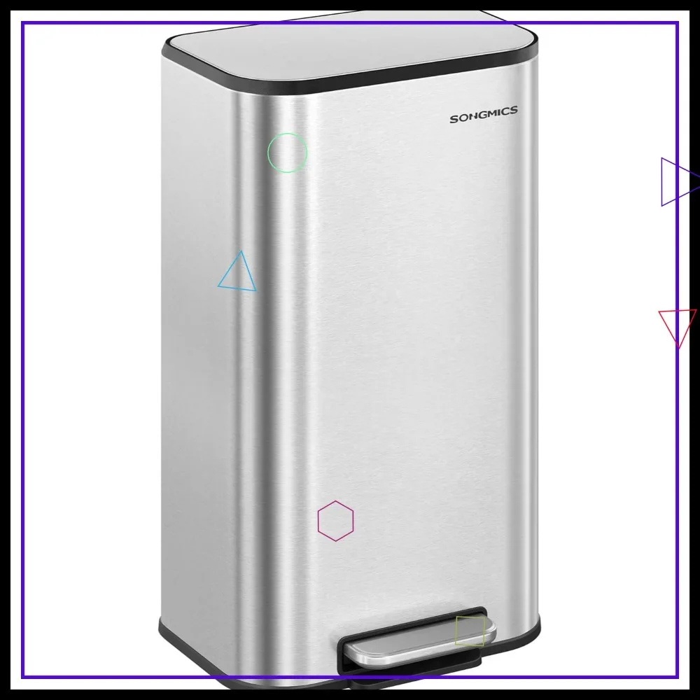 

8-Gallon Stainless Steel Kitchen Trash Can with Soft-Close Lid, Inner Bucket, and Non-Slip Pedal for Home Use