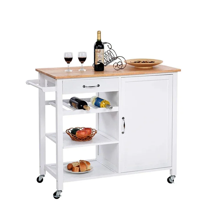 

Wholesale Customized Mobile Moving Kitchen Wood Carts With 4 Wheel