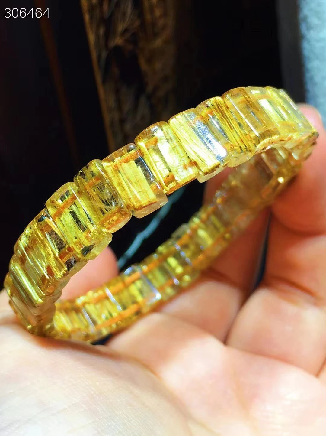 Natural Gold Rutilated Quartz Bracelet Bangle Woman 9.3x5x3.8mm Rectangle Beads Wealthy Stone AAAAAA