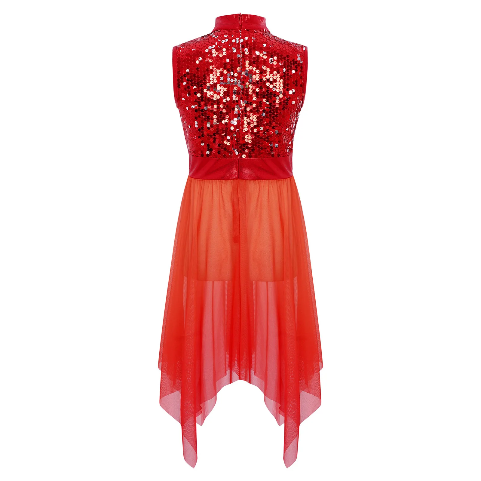 Costume de danse liturgique pour filles, tunique de danse moderne lyrique, sans manches, ourlet asymétrique, robe corsage à paillettes