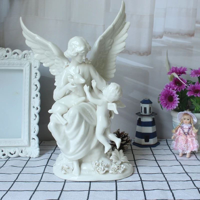 

high-temperature ceramic figurines from Spain, angel and deer elegant porcelain figurines, European style home decorat