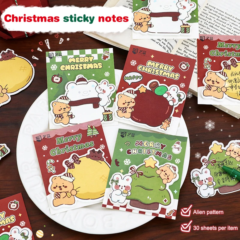 5Pcs Cartoon Creative Christmas Themed Self-adhesive Notepads Cute Fashion Sticky Notes Portable Note Pad Christmas Gifts