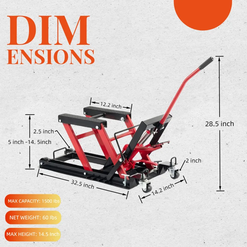 1500 رطل دراجة نارية هيدروليكية جاك الصلب أربع عجلات رافع مقبض القدمين المضادة للانزلاق طوي التوافق العالمي