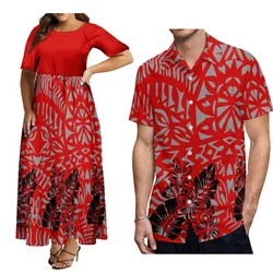 Polynesian Match Couple Suit Women'S Crew Neck Dress Plus Size 8xl Elegant Dress And Men'S Button-Down Shirt Shipping Free