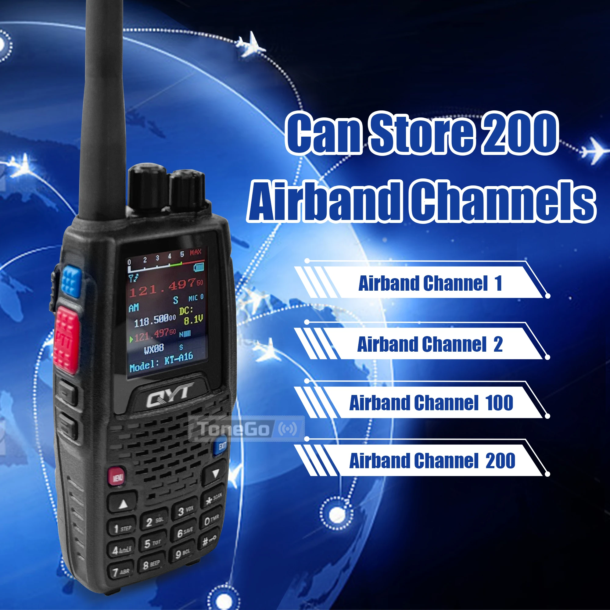 エアバンド送信 KT-A16 トランシーバー TX:108.000-136.999MHz RX:108.0000-136.999MHz 6W 200Ch W/10 NOAA 天気予報チャンネル