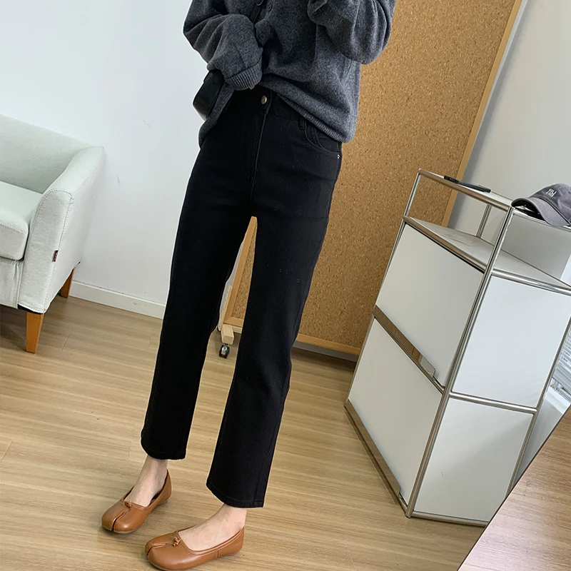 

Прямые брюки с высокой талией, четырехсторонние эластичные джинсы с французским хлебом, женские обтягивающие брюки осень 2025 года, высокие или маленькие размеры e Tube Pants