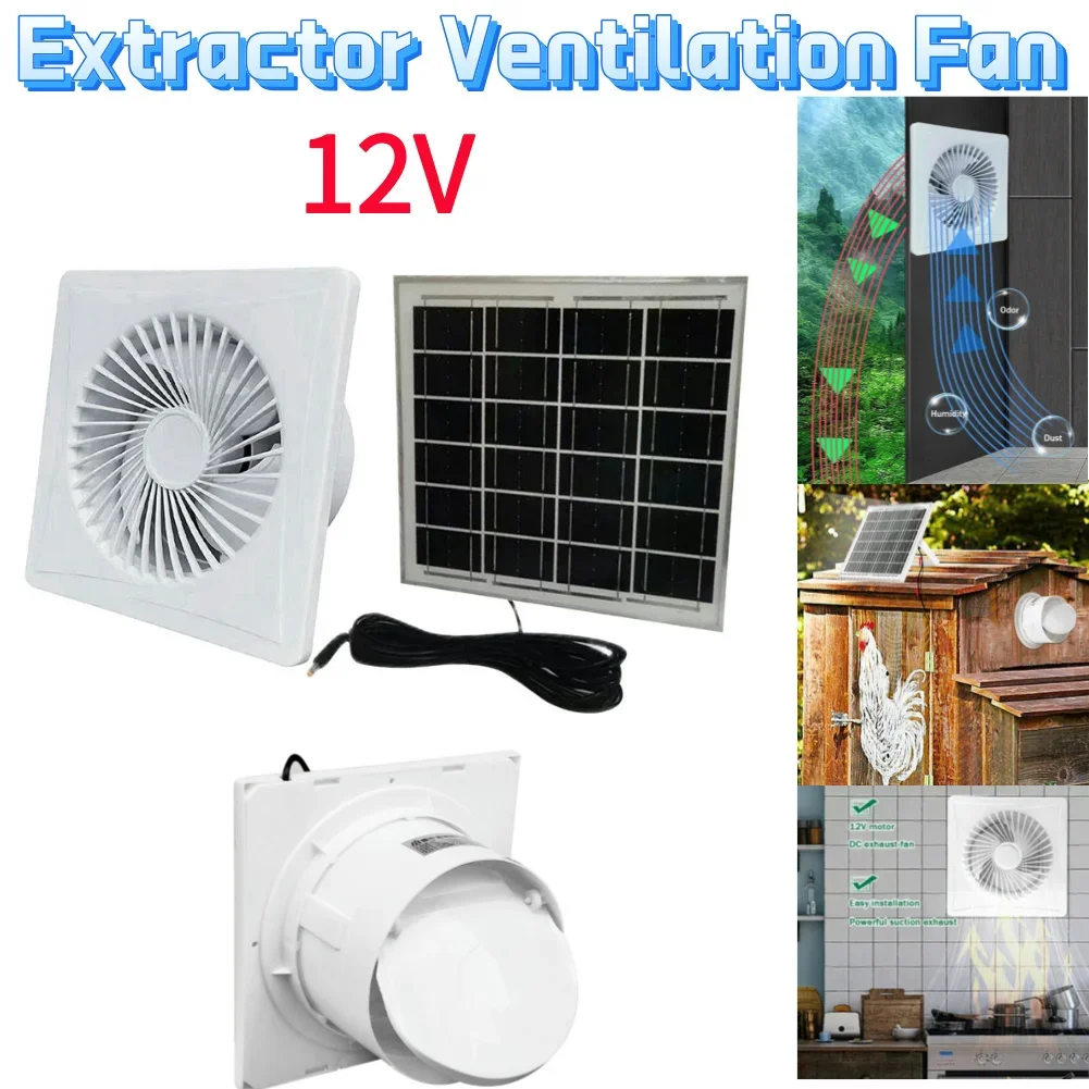 Solar 12V Extractor Ventilation Fan High Speed Air Vent Window Wall Fan Energy-saving Wall Mounted Vent Fan For Kitchen Bathroom
