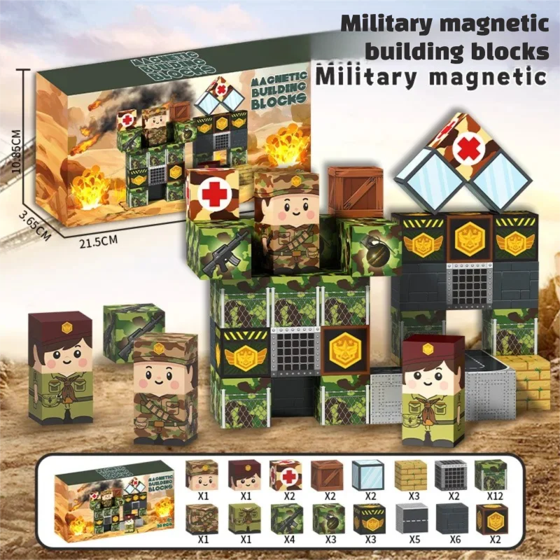 اللبنات المغناطيسية مشهد شرطة المدينة هدية عيد الميلاد الشخصيات العسكرية الألغام طفل لغز DIY بناء لعبة تعليمية الهدايا