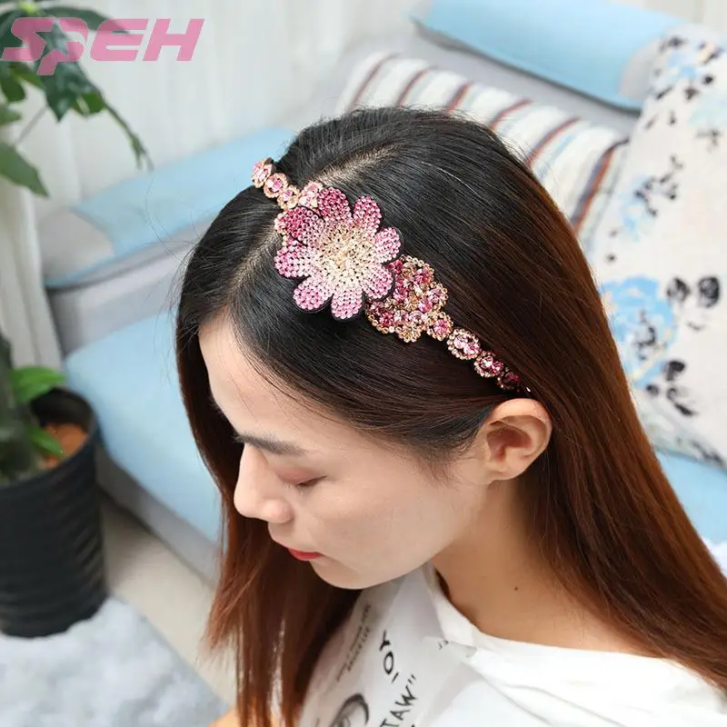 Fashion hair accessories crystal Flower hair hoop Korean hairpin Rhinestone head hole hairpin anti-skid