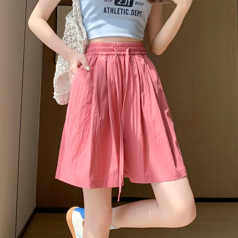 Women Summer Fashion Solid Color Shorts High Waisted Cool Double pockets Leisure And Loose Fitting Half Pants